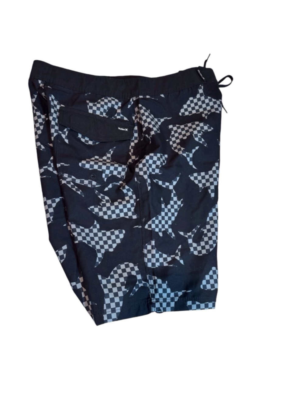 Hurley boys Black & White Checkered shark Swim Trunks Size 16/28 - Picture 3 of 3